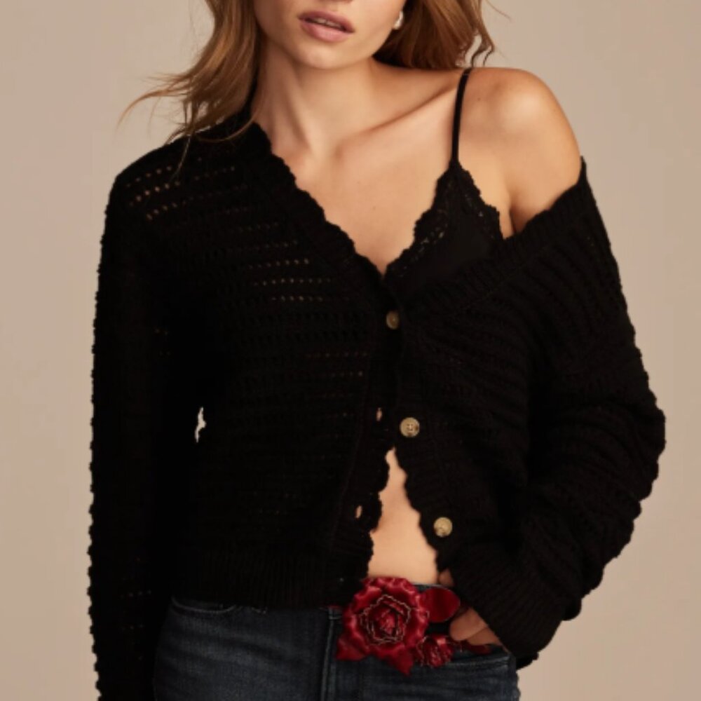 Lucky Brand Scallop Pointelle Cardigan -NWT